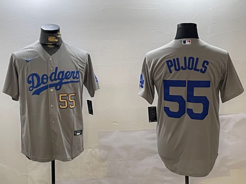 Men Los Angeles Dodgers 55 Pujols Grey Game 2024 Nike MLB Jersey style 4